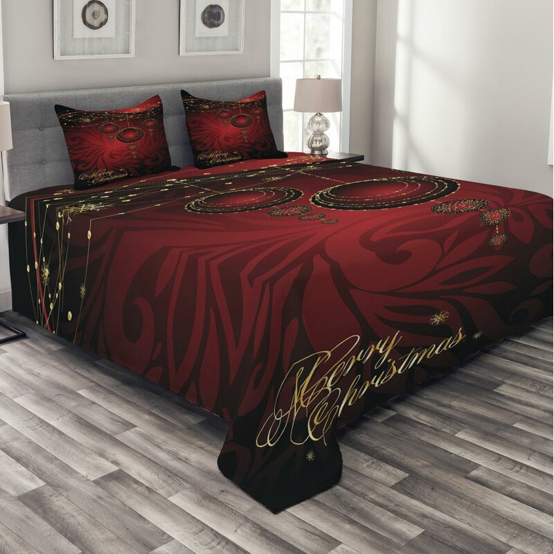 Red/Black/Gold Microfiber Traditional Coverlet / Bedspread Set, Queen