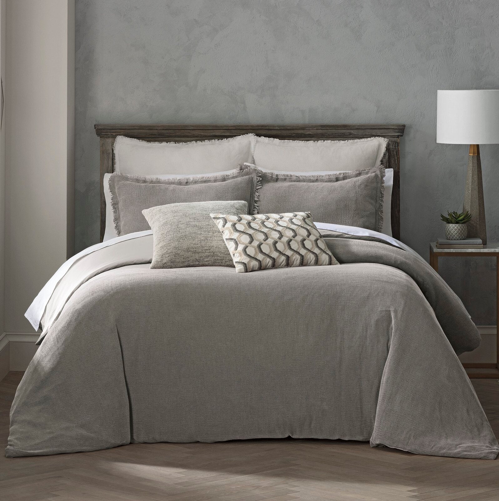 1 Full/Queen Duvet Cover + 2 Shams Gray Reese Reversible Duvet Cover Set SC222
