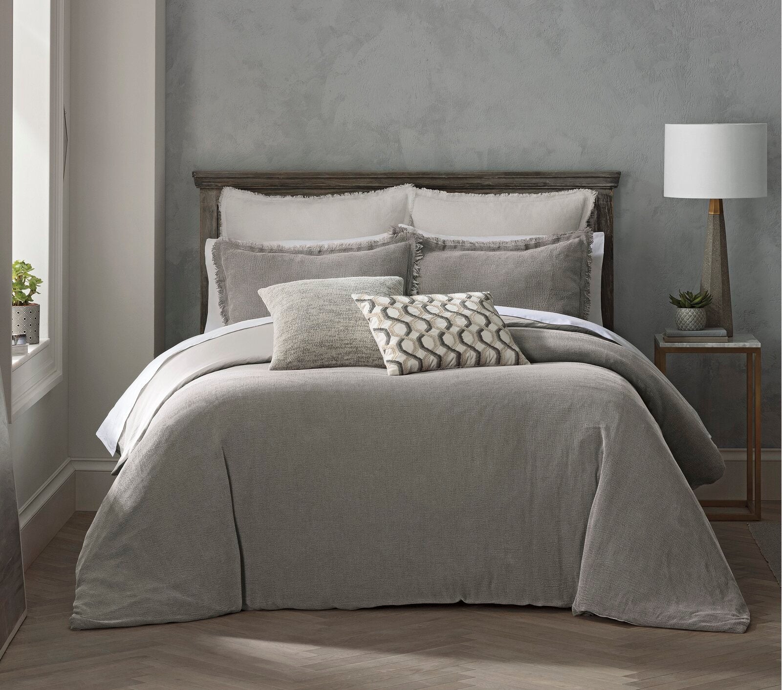 1 Full/Queen Duvet Cover + 2 Shams Gray Reese Reversible Duvet Cover Set SC222