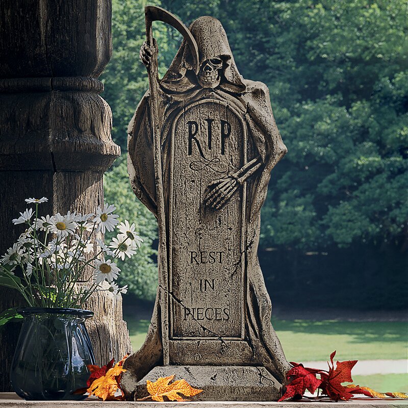 'Rest in Pieces' Grim Reaper Tombstone Statue DR6011