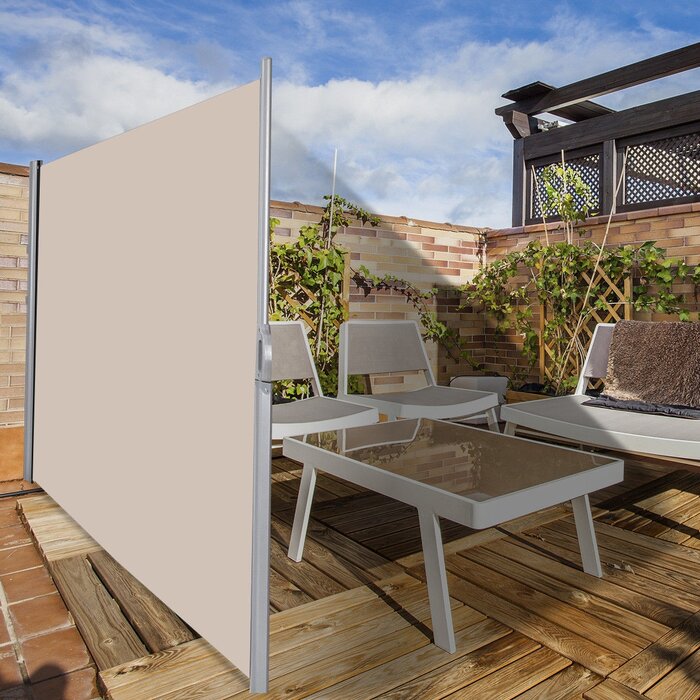 Retractable Folding Side Polyester Privacy Screen, Beige - 71" x 118.5" (#861)