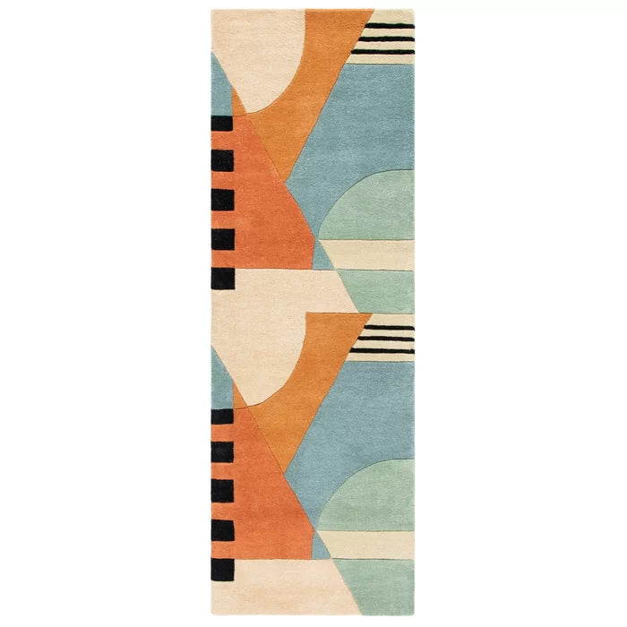 Rodeo Drive Abstract Handmade Tufted Wool Area Rug in Green/Orange/Blue/Beige, Runner 2'6" x 12'