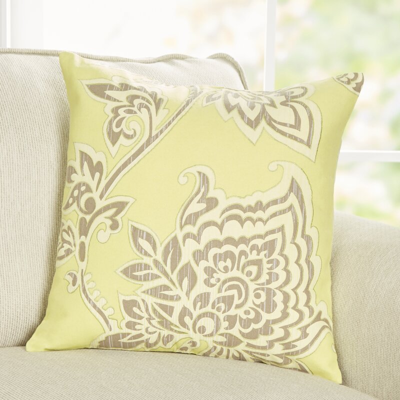 18" x 18" Lime Green Rogan Cotton Floral Pillow Cover (Set of 2) SC840