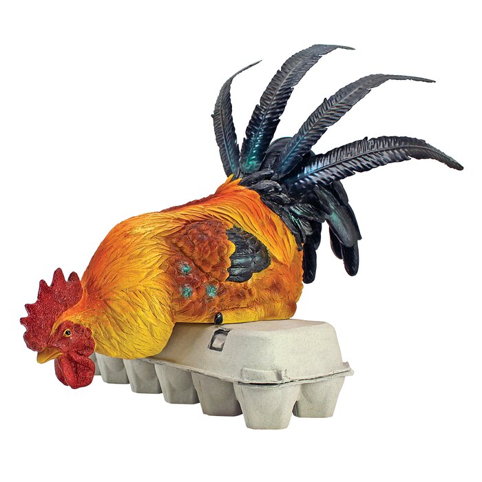 Blue/Orange/Yellow Rooster's Perch Sitting Chicken Statue EJ902