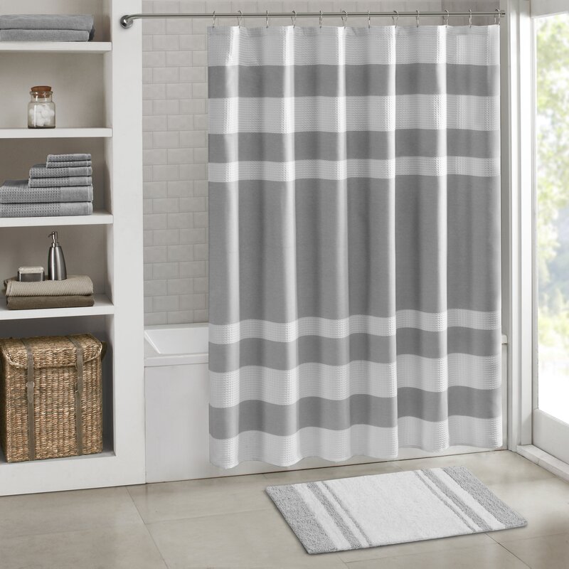 20'' x 30" Gray Rosenbloom Rectangular 100% Cotton Striped Bath Rug B32-HS161