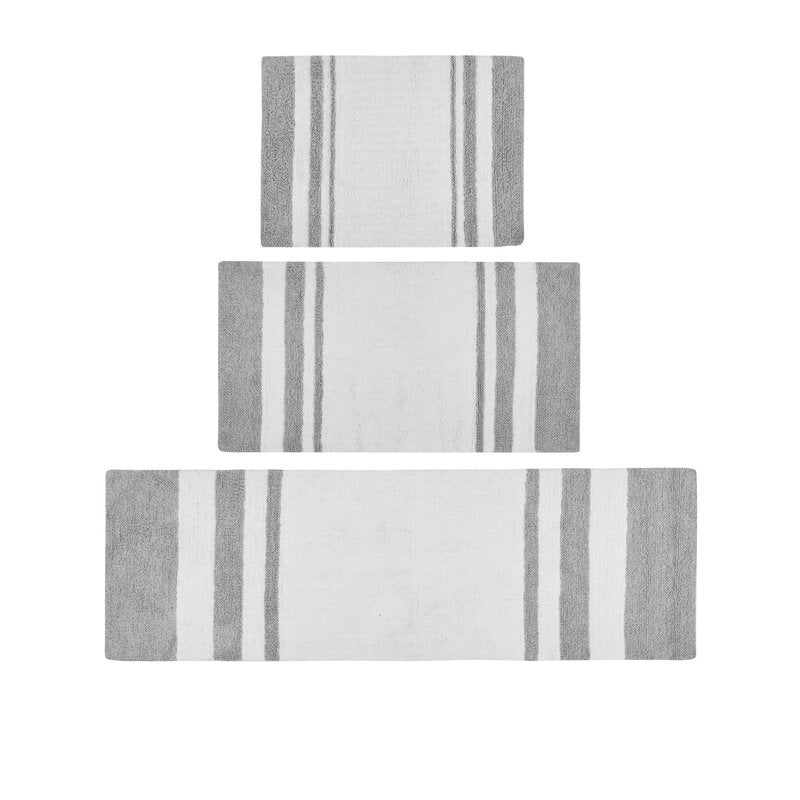 20'' x 30" Gray Rosenbloom Rectangular 100% Cotton Striped Bath Rug B32-HS161