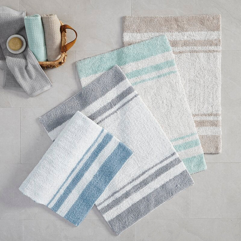 20'' x 30" Gray Rosenbloom Rectangular 100% Cotton Striped Bath Rug B32-HS161