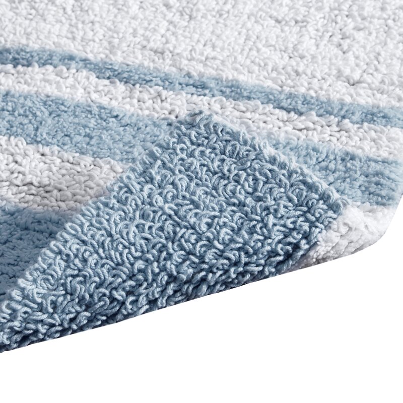 24" x 72" Blue Rosenbloom Rectangular 100% Cotton Striped Bath Rug B33-HS164