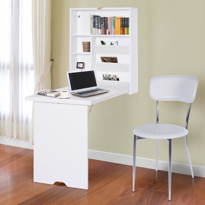 WHITE Rossville Floating Desk with Hutch #LX4117