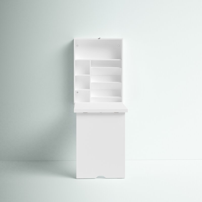 White Rossville Floating Desk with Hutch