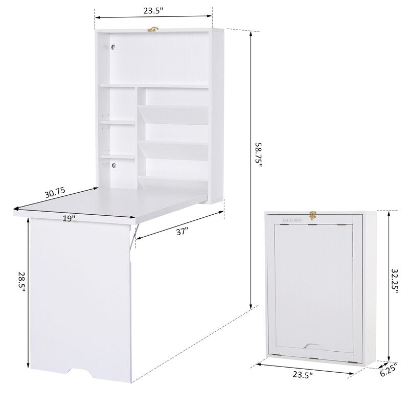 White Rossville Floating Desk with Hutch