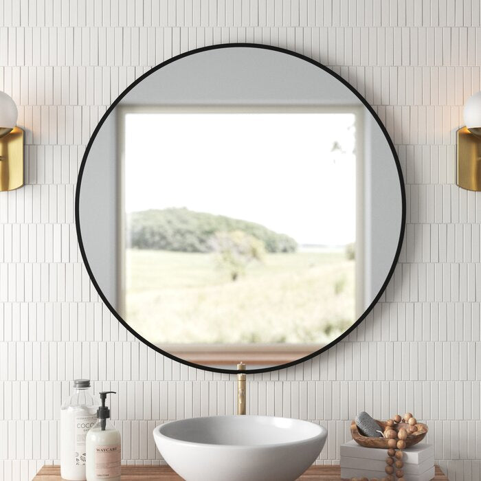 30" x 30" Black Rouillard Round Metal Wall Mirror