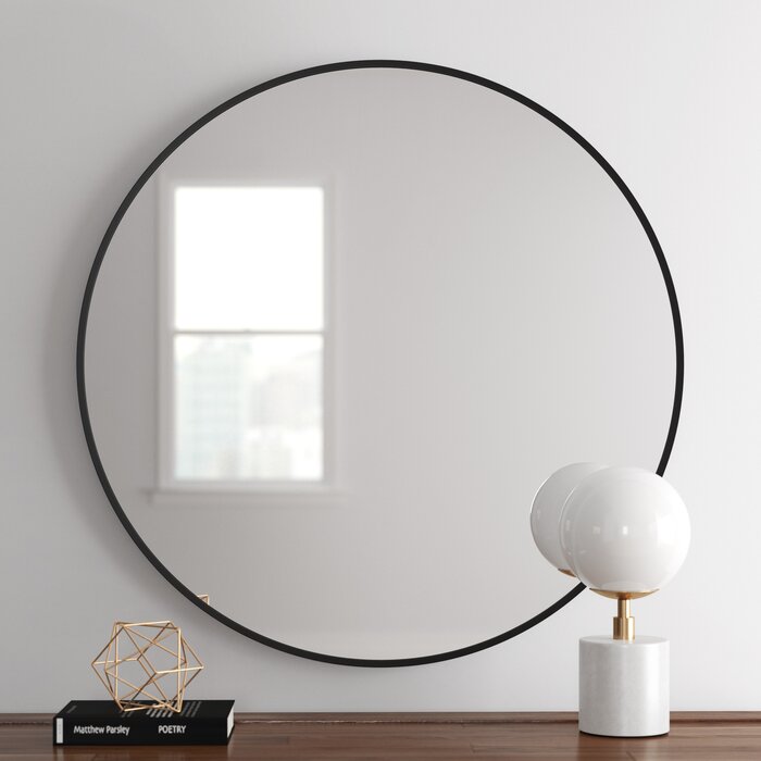 30" x 30" Black Rouillard Round Metal Wall Mirror