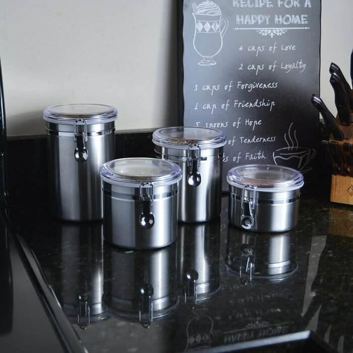 4 Piece Round Airtight Kitchen Canister Set in Stainless Steel (#K5791)