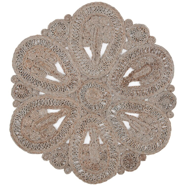 3' Round Handmade Handwoven Jute/Sisal Area Rug in Gray