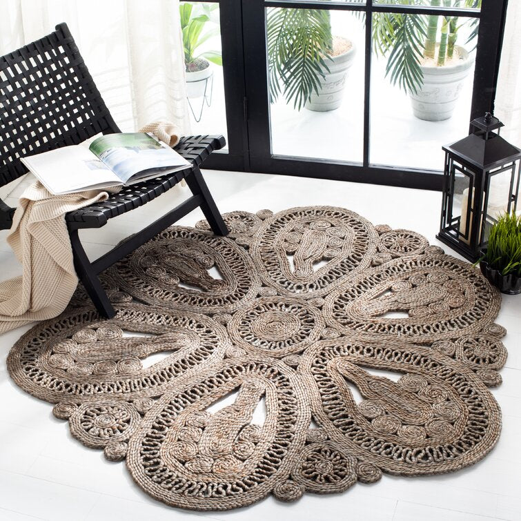 3' Round Handmade Handwoven Jute/Sisal Area Rug in Gray