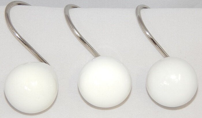 White Rounds Ball Shower Curtain Hooks (Set of 12) HAB177