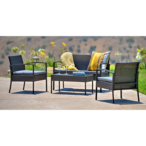 Roxana Wicker Rattan 4 Person Seating Group with Cushions CYB482 Salvage Co Indy