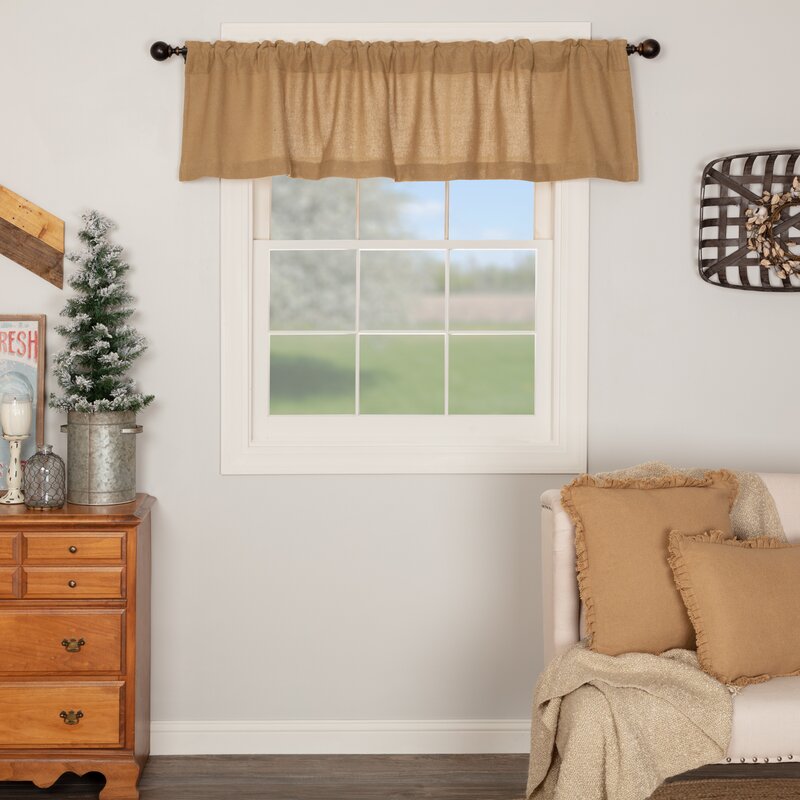 72" W x 16" L Natural Roxane Solid Color Cotton Tailored Window Valance, (Set of 2)