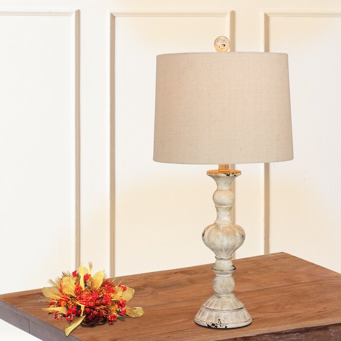 Set of 2 - Roxann Rustic Sculpted Candlestick 27" Table Lamp Set, White/Oatmeal (#K6299)