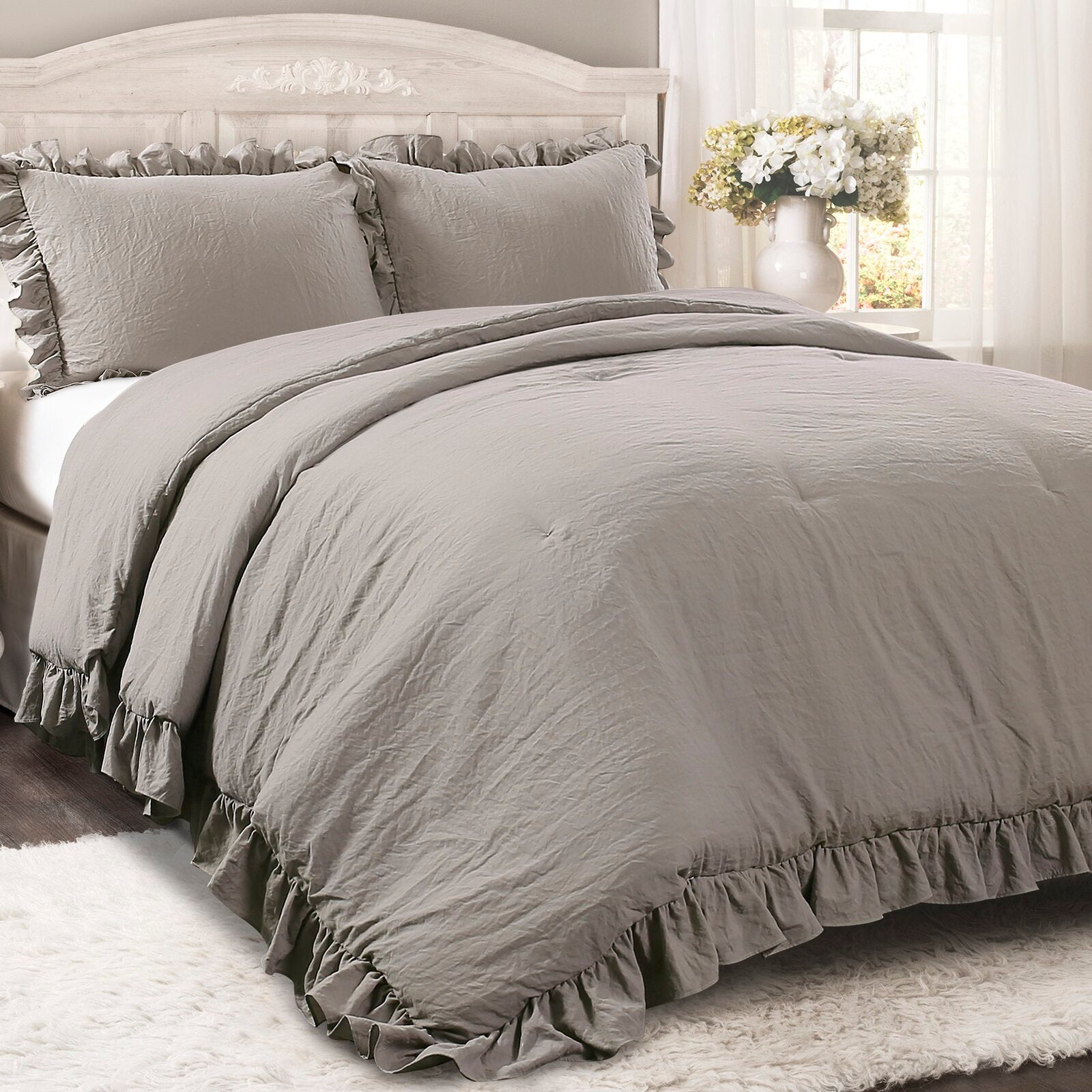 Full/Queen Comforter + 2 Shams Gray Roxbury 2 Piece Comforter Set SC578