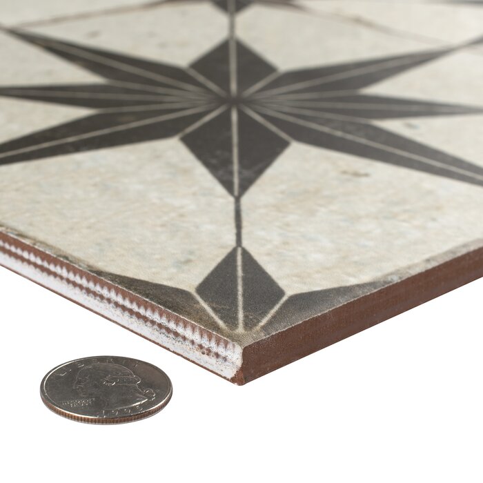 9 BOXES - Royalty 18" x 18" Ceramic Patterned Wall & Floor Tile, Beige/Black - 99.18 Square Feet **1 Additional Box (11.02 square feet) Included** (#K6397 - 10 BOXES)