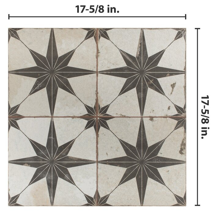 9 BOXES - Royalty 18" x 18" Ceramic Patterned Wall & Floor Tile, Beige/Black - 99.18 Square Feet **1 Additional Box (11.02 square feet) Included** (#K6397 - 10 BOXES)