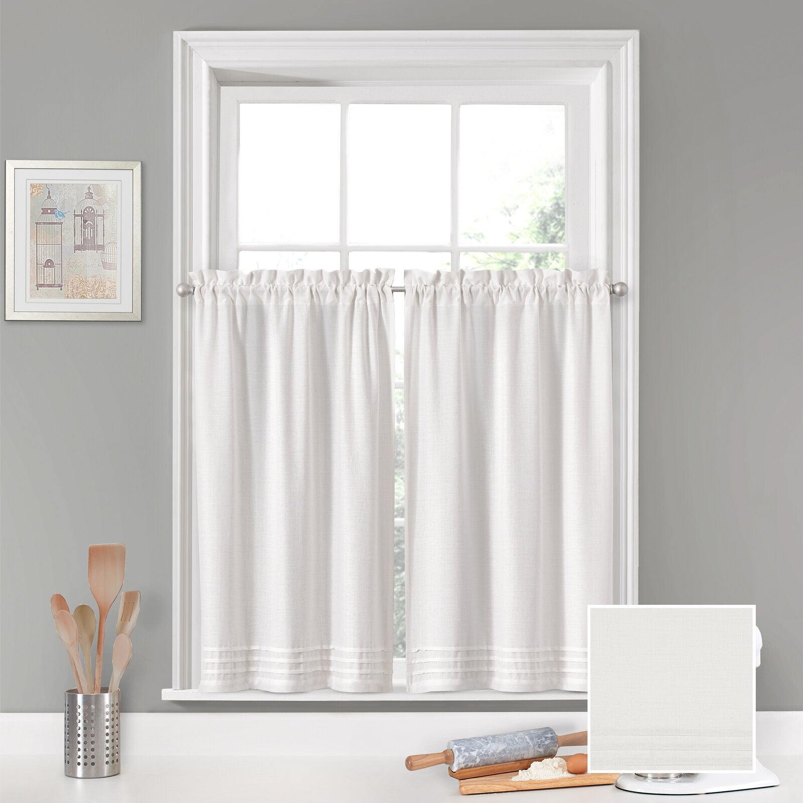 White Rufina Window Pleated 26" Cafe Curtain (Set of 2) SC772