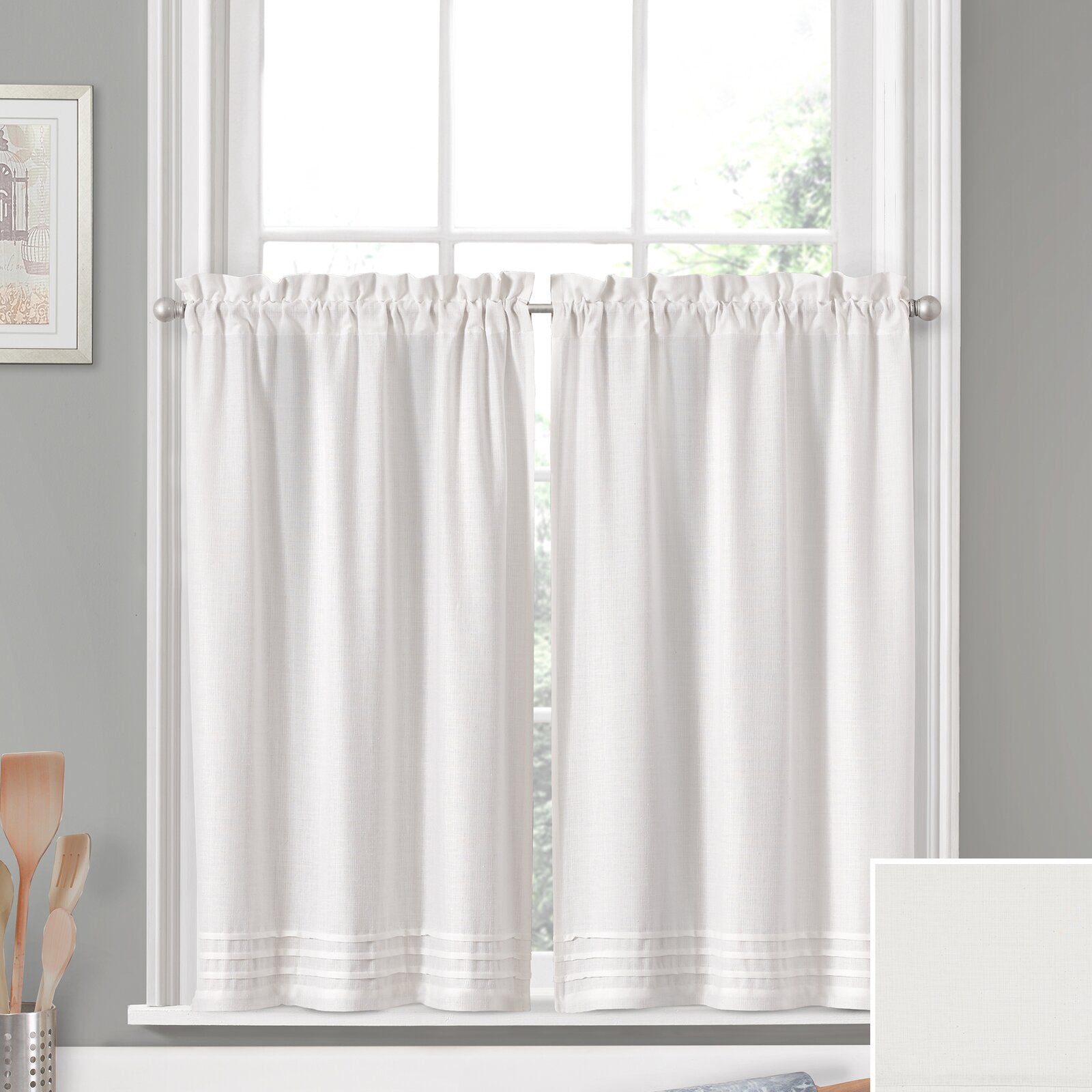 White Rufina Window Pleated 26" Cafe Curtain (Set of 2) SC772