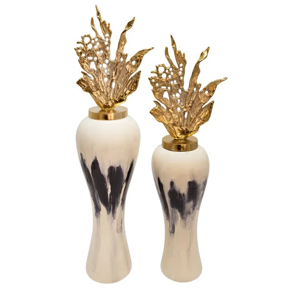 38" H x 13" W x 9" D Ryals White/Black/Gold Aluminum Floor Vase