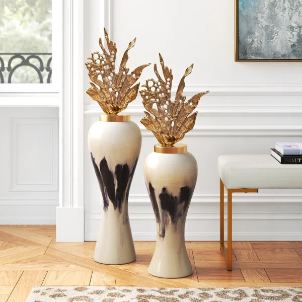 38" H x 13" W x 9" D Ryals White/Black/Gold Aluminum Floor Vase