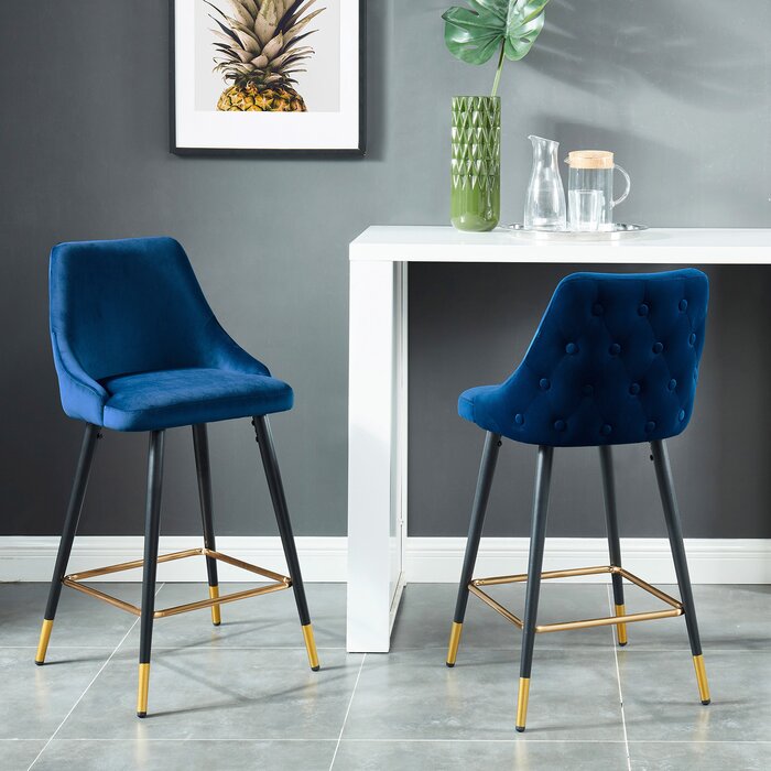 Blue Janna Velvet/Metal 26" Counter Stools (Set of 2)  #SA1001