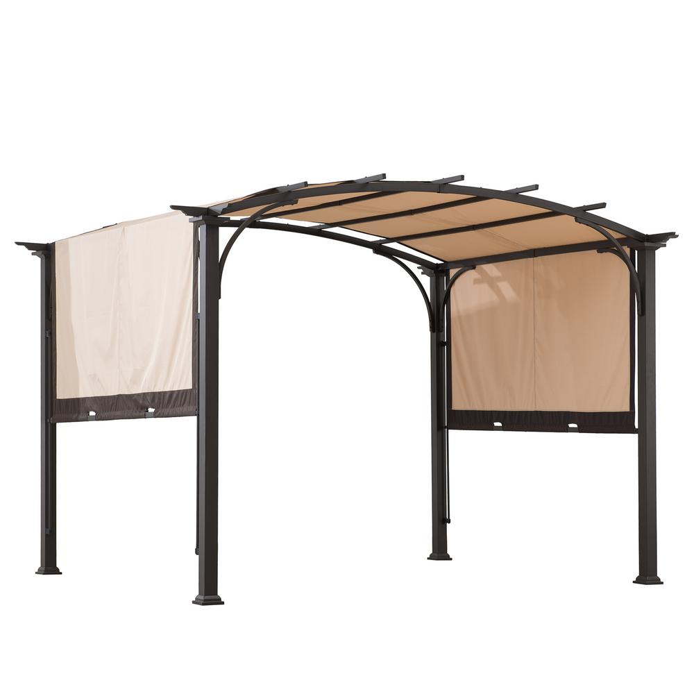 Sherman Oaks 10' x 8' Brown Steel Arched Pergola with 2-Tone Adjustable Shade  #SA1084