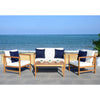 Montez Natural Brown 4-Piece Wood Patio Conversation Set with White Cushions  #SA1119