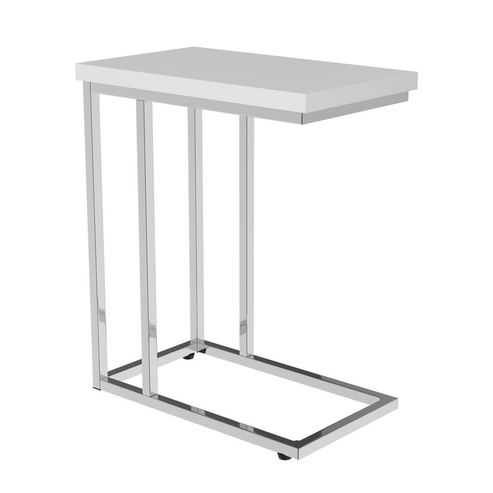 White/Chrome Contemporary Style C-Shaped Sofa Side Table  #SA1232