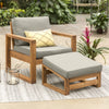 Modern Brown Acacia Wood Patio Chair and Ottoman with Cushions  #SA1261