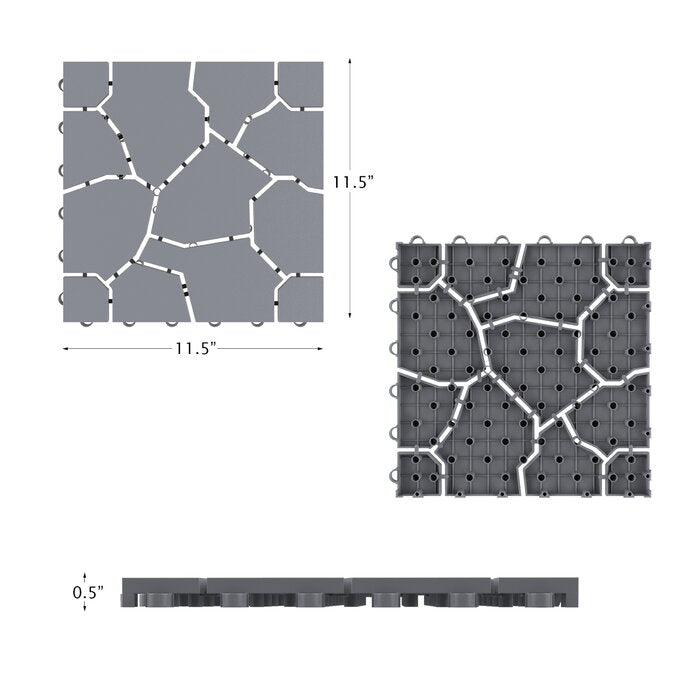 Gray 11.5" x 11.5" Plastic Interlocking Deck Tiles (Set of 6)  #SA1421