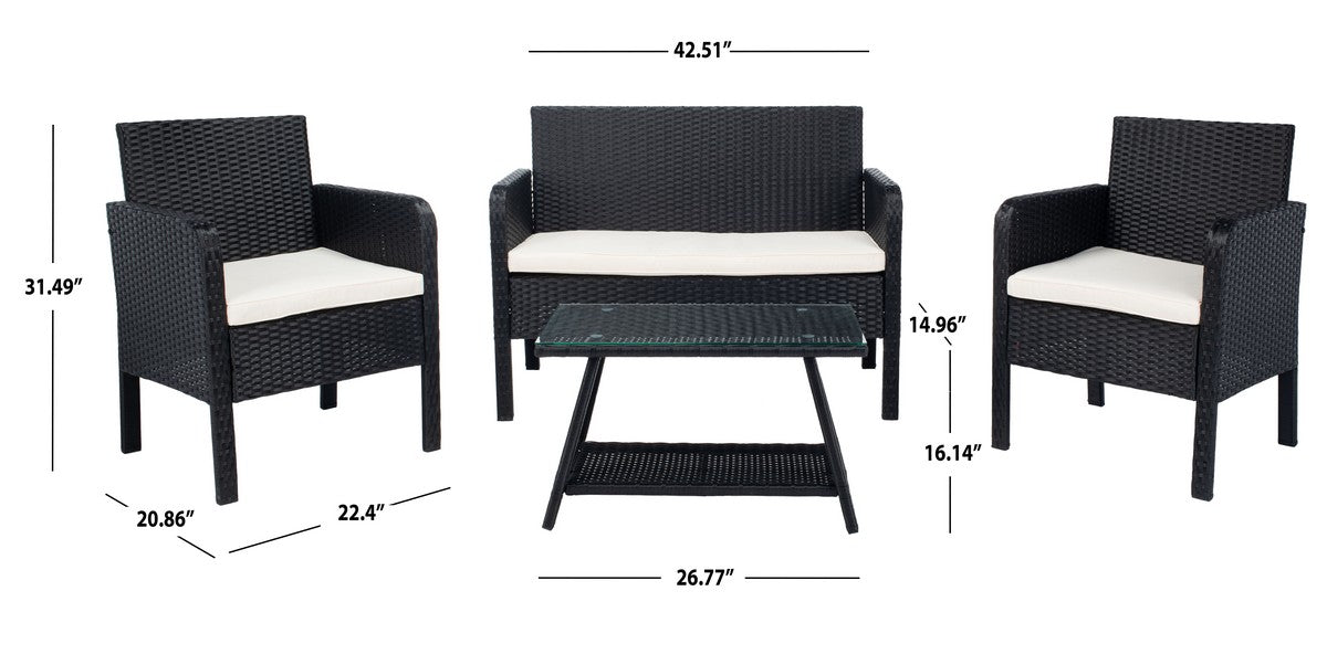 Aboka 4-Piece Black Wicker & Metal Frame Patio Set with Cushions  #SA1443