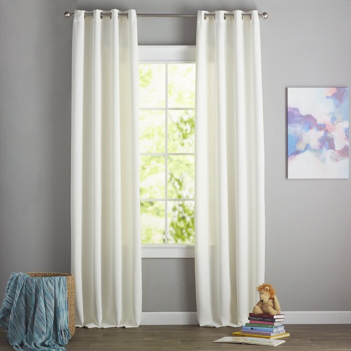 White Stanton Solid Room Darkening Thermal Grommet Curtain Panels (Set of 2)  #SA468