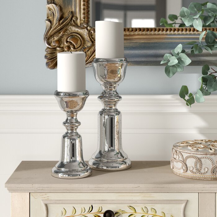 2-Piece Glass and Metal Candlestick Set  #SA599