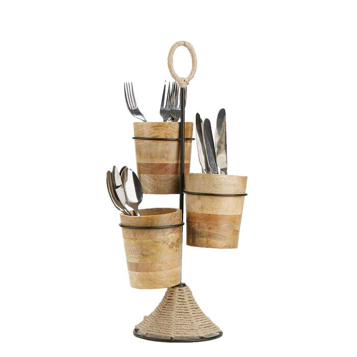 Wood and Rope Utensil Flatware Caddy  #SA602