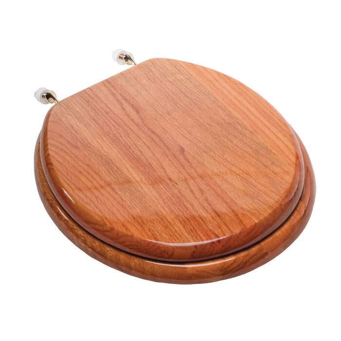 Oak Designer Solid Round Wood Toilet Seat with Hinges  #SA618