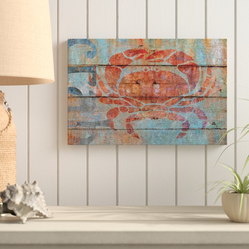 'Crab on Wood' - Graphic Art Print on Wrapped Canvas  #SA665