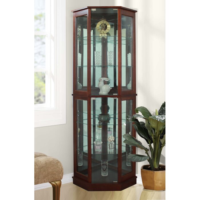 Woolsey Lighted Walnut Corner Curio Cabinet  #SA799