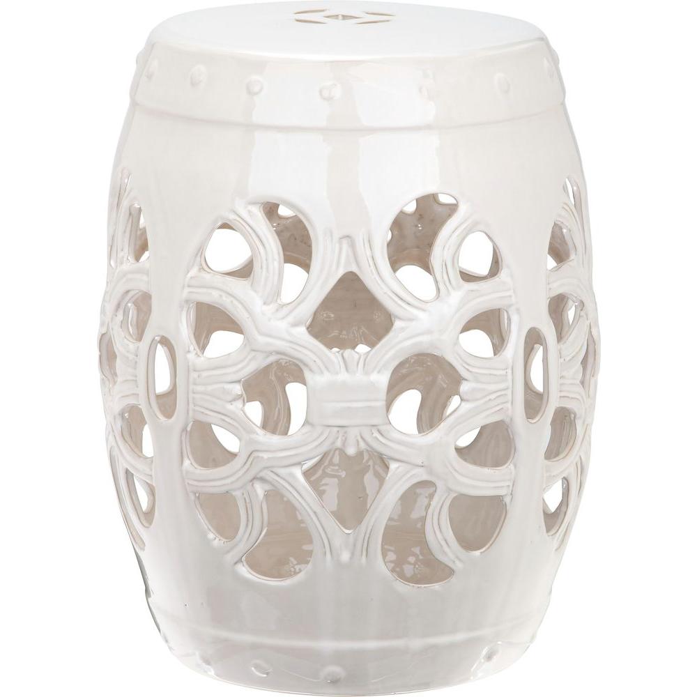 Imperial Vine Antique White Garden Stool  #SA883