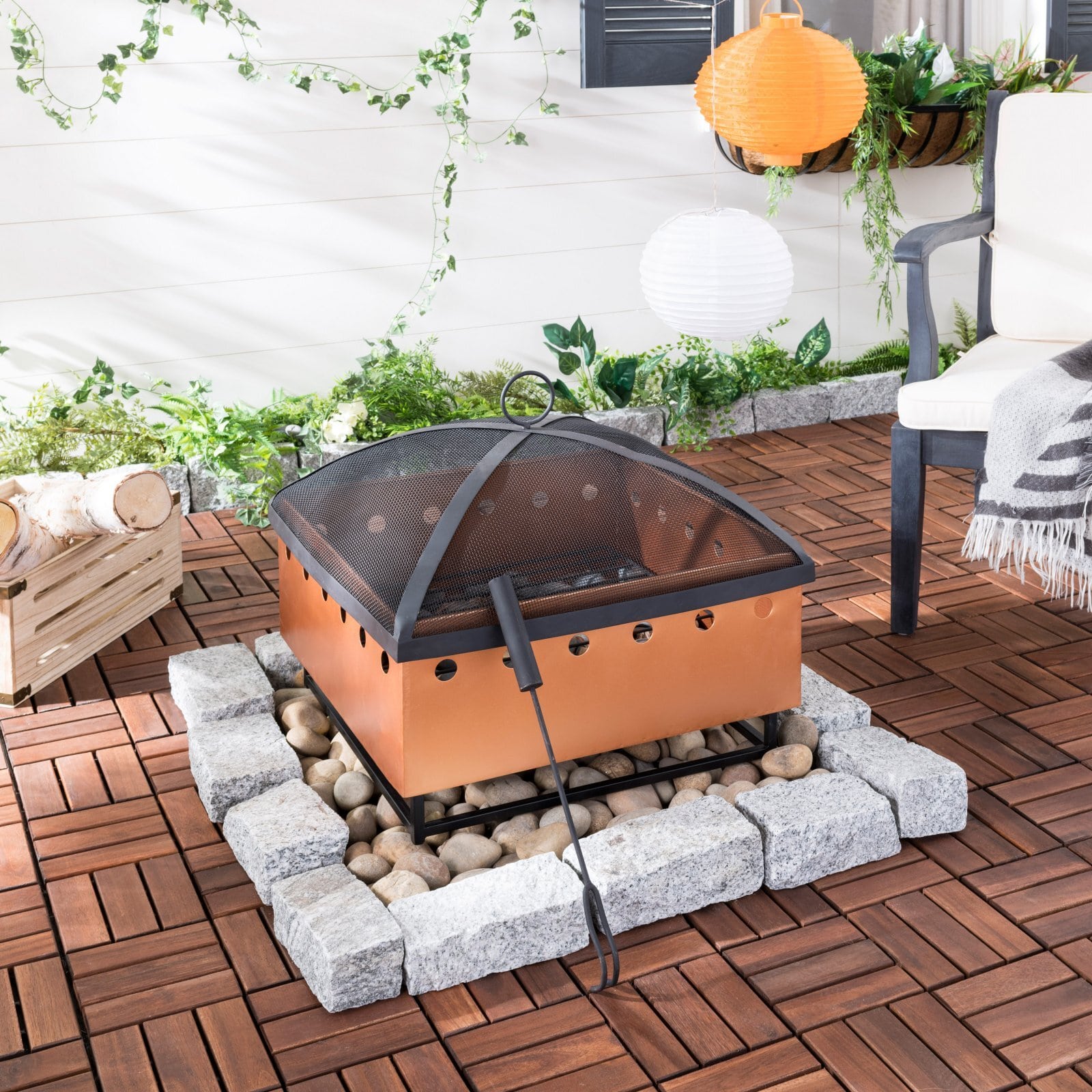 Wyatt Outdoor Contemporary Square Fire Pit with Cover  #SA907