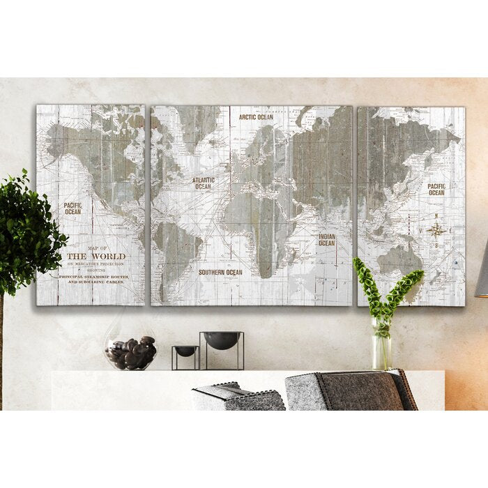 'Old World Map' - Graphic Art Multi-Piece on Canvas  #SA954