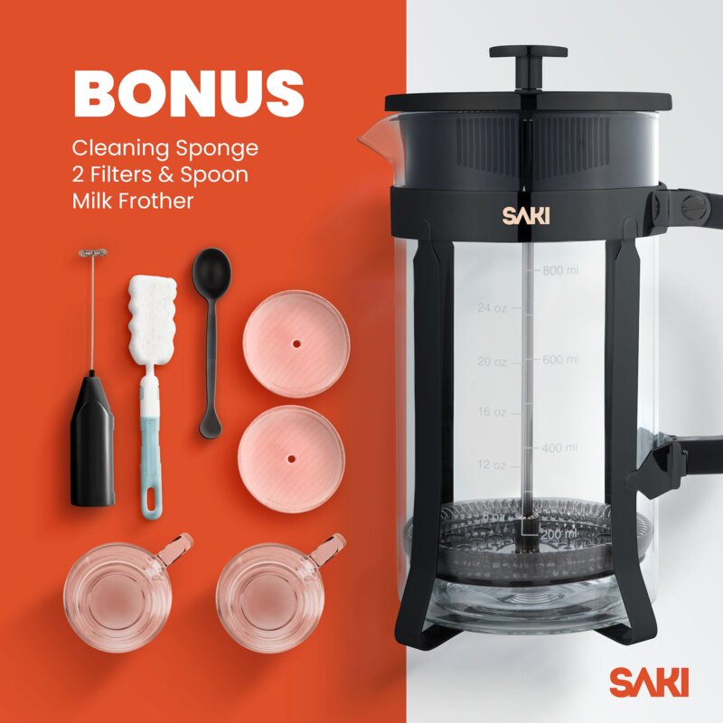 Black SAKI French Press Coffee Maker (Part number: SK-023) HAB260