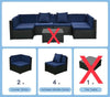 *AS IS* Patio Life Dark Brown 6-Pieces Steel Plastic Rattan Patio Conversation Set with Dark Blue Cushions
