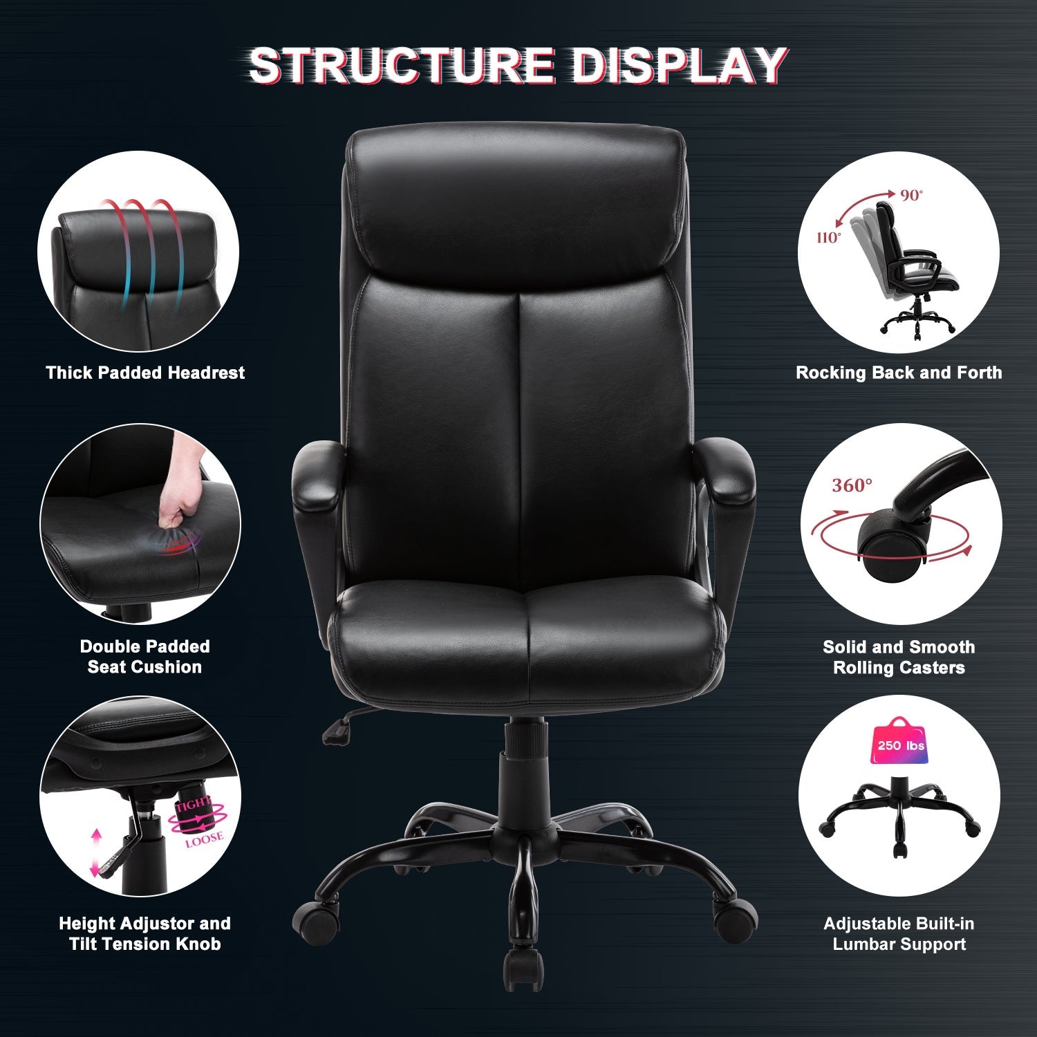 Bonded Leather Executive Chair, Black (#K6679)